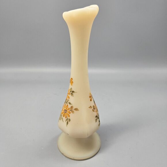 Fenton Cream Vase with Orange Floral Design - Picture 7 of 7